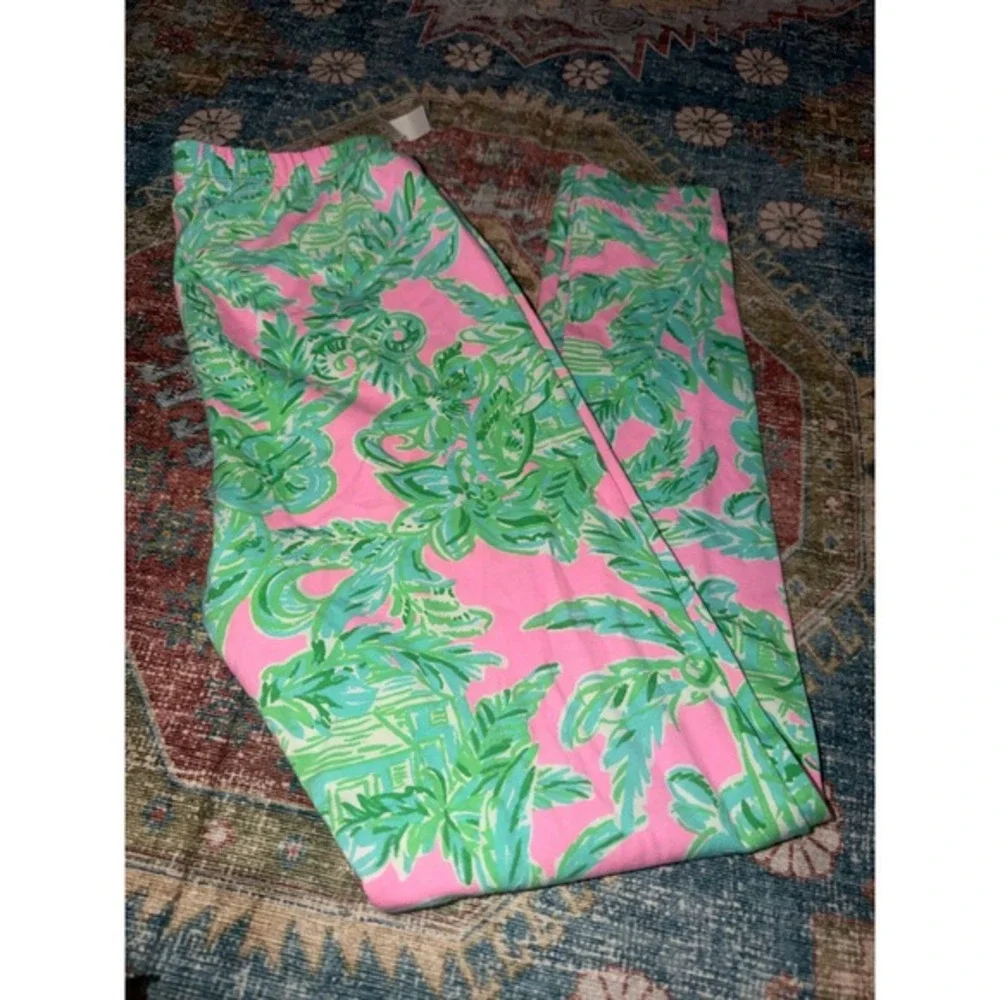 Lilly Pulitzer Girls Pink Green Palm Print‎ Pajama Leggings Size 12 RN88189